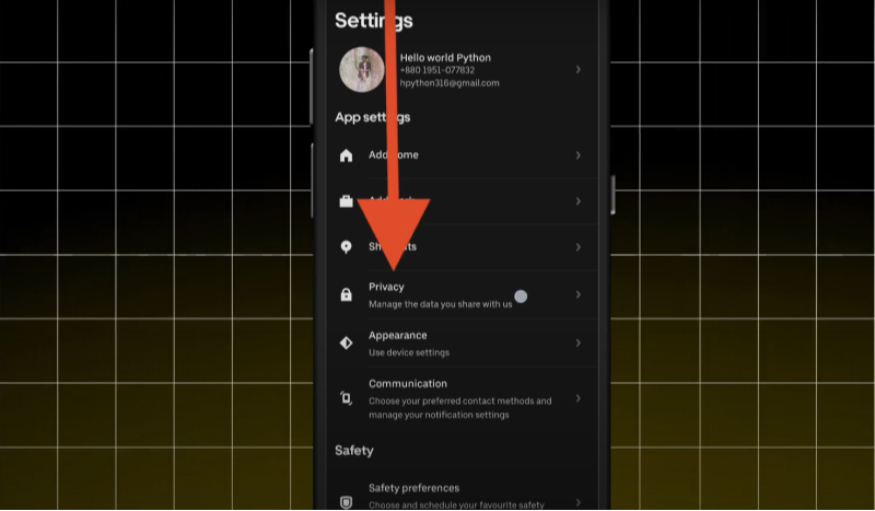 delete account via the app