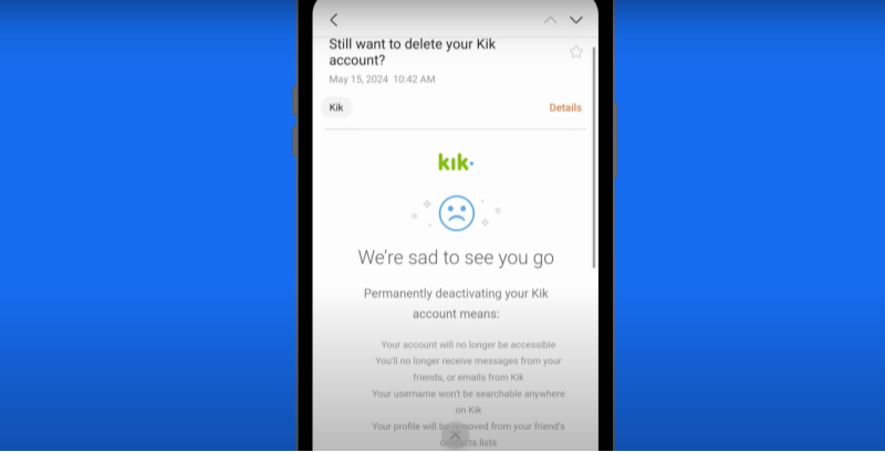 go to the kik account deletion page