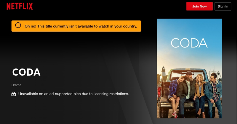 why isn’t coda available on netflix everywhere?