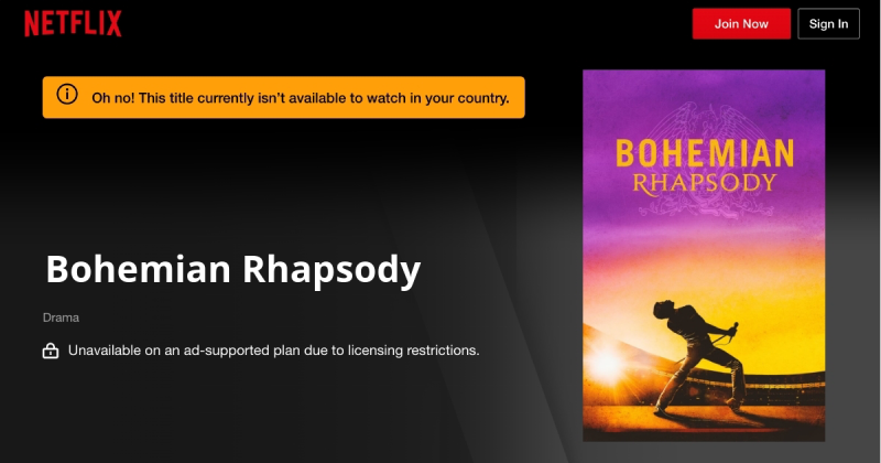 restrictions for bohemian rhapsody on netflix
