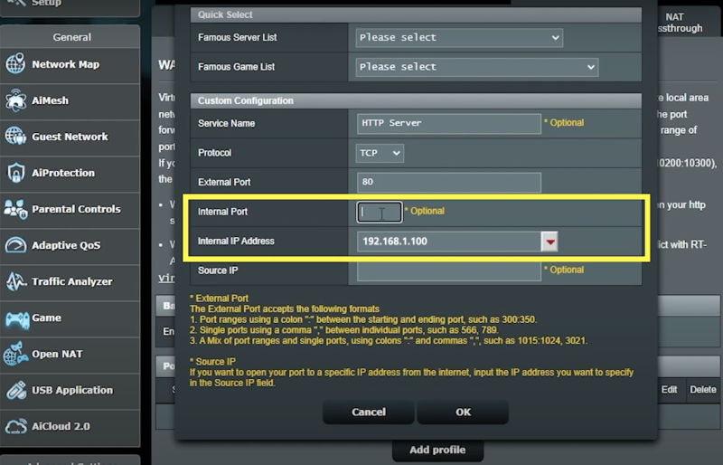 set up port  forwarding