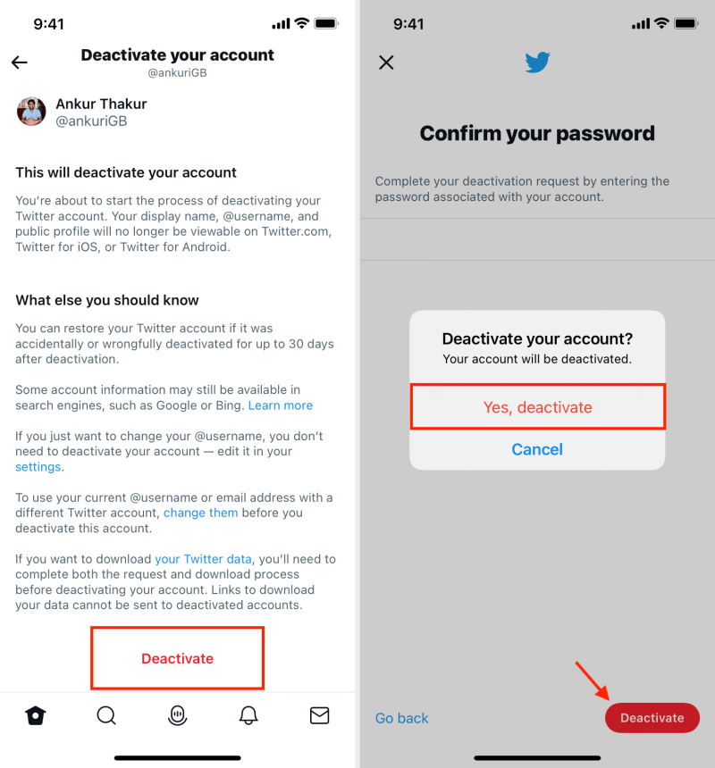 delete  twitter account on mobile