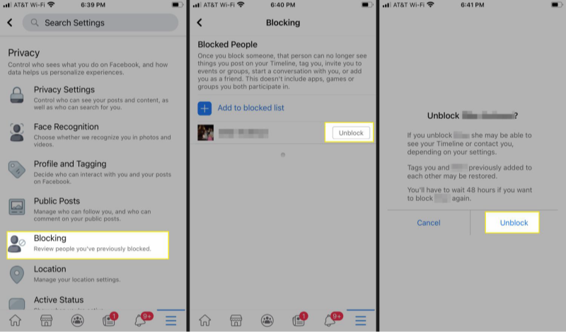 unblock someone on facebook moblie