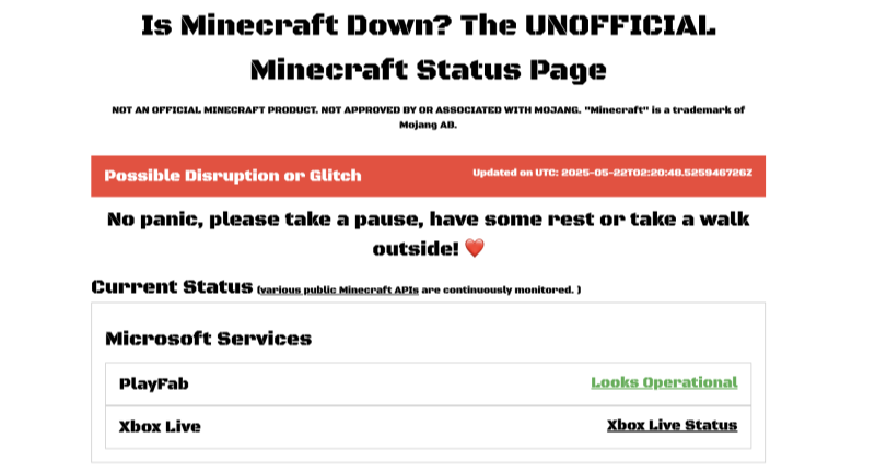 minecraft status