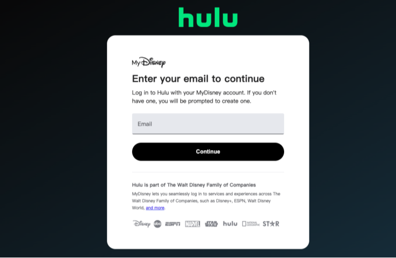 log in to Hulu on desktop