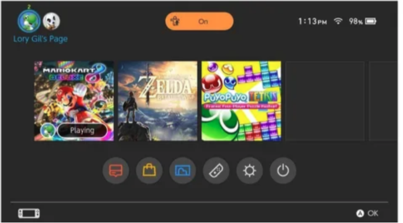 home menu in switch