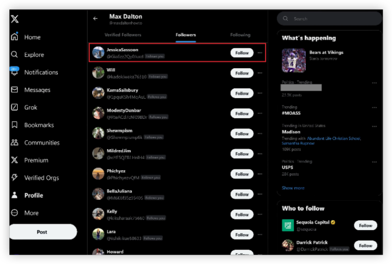 Find the follower you want to remove on twitter