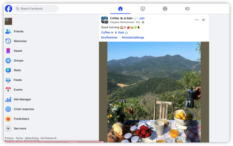facebook home page