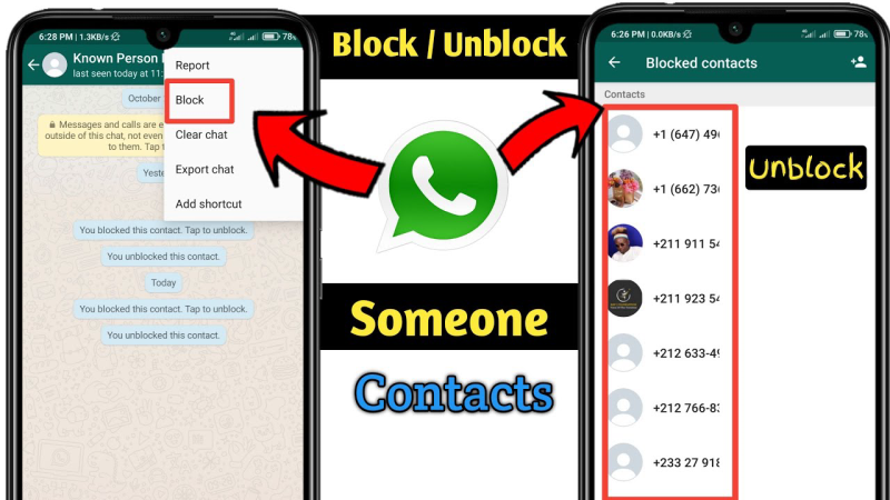 unblock via contact profile in phonebook