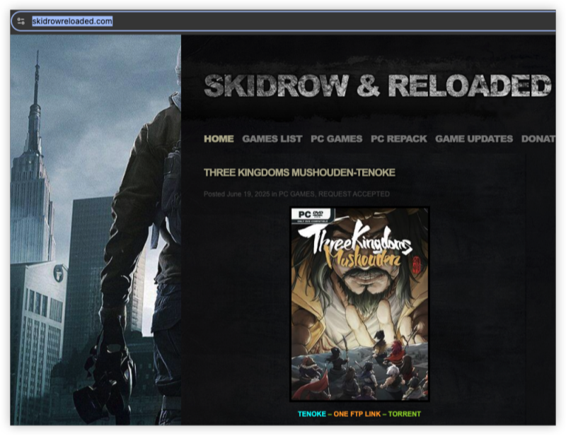 Access the official website of skidrowreloaded