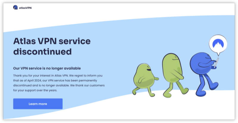 atlas vpn no longer available