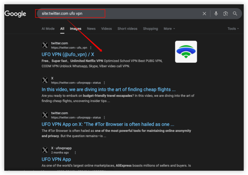 use google search to view ufo vpn tweets without an account