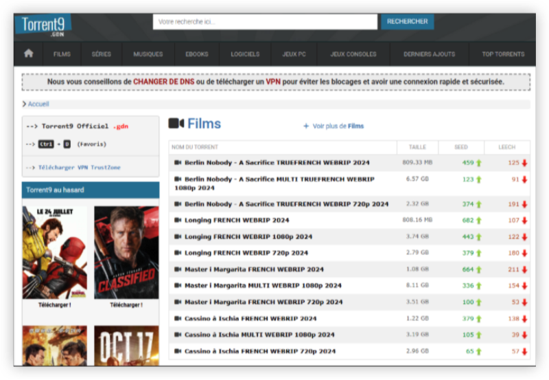 Torrent9 official website