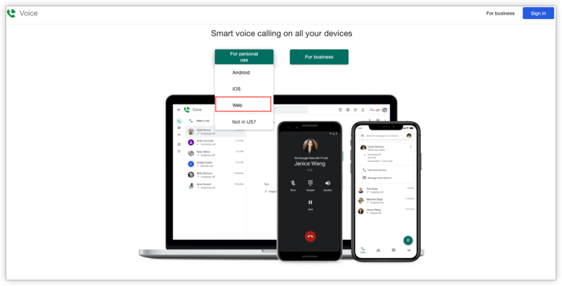 Sign in to Google Voice on web