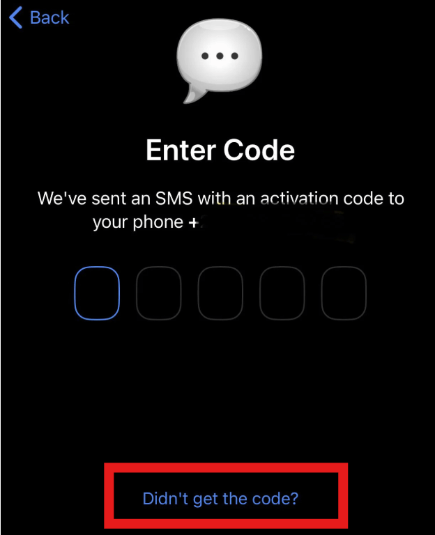 Use the Call Me option to get the SMS code.