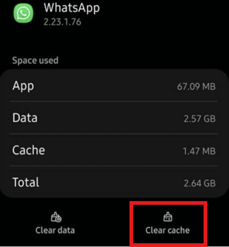 Clear WhatsApp cache