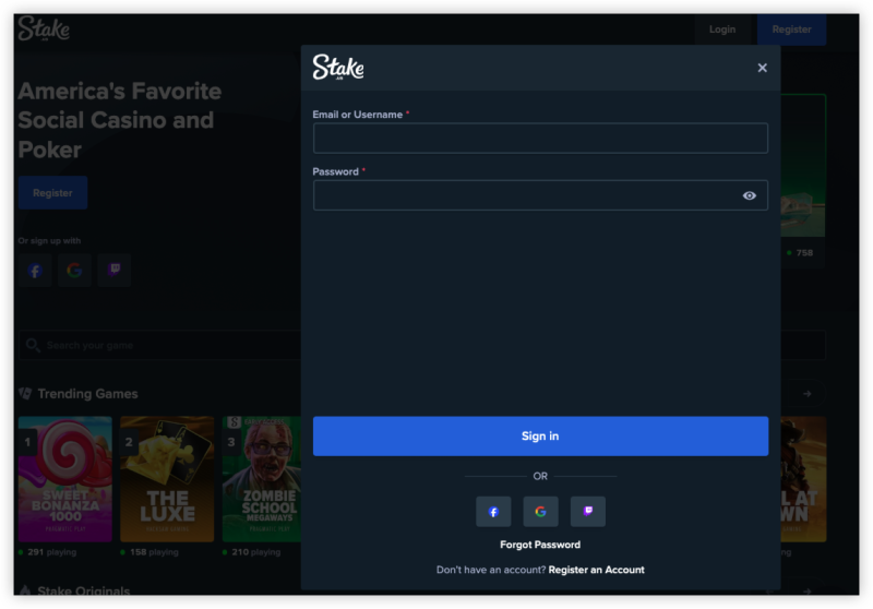 Sign Up on the Stake.us website