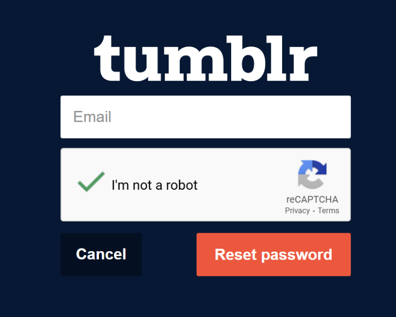 Страница восстановления Tumblr