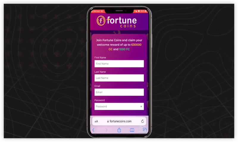 Log in to your Fortune Coins account