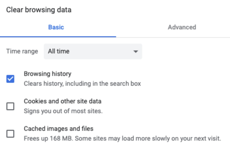 Clear Google cache and cookies