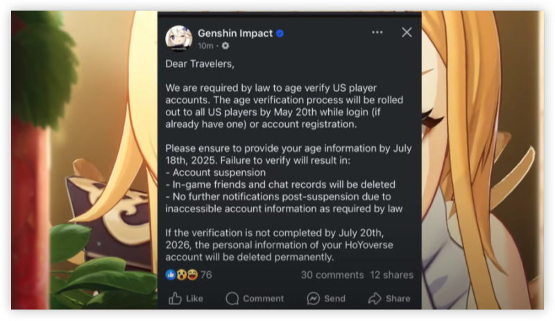 Genshin Impact age verification post