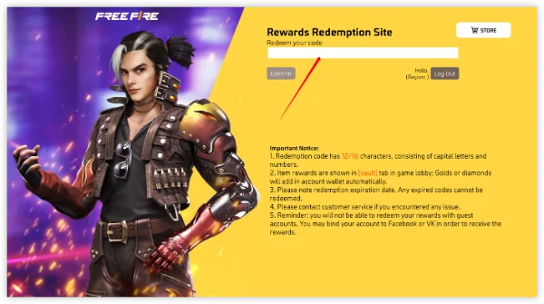 Enter the Redeem Code in free fire