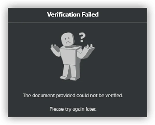 Roblox Age Verification fail banner