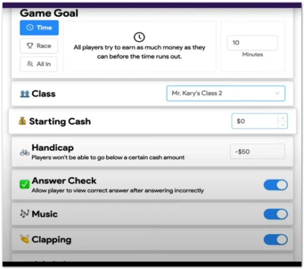 Установите правила игры Gimkit