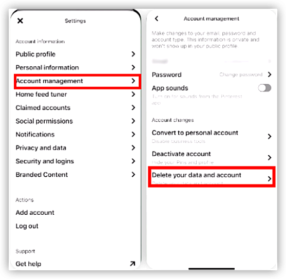 delete pinterest account on mobile