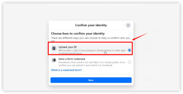 choose to upload your facebook ID