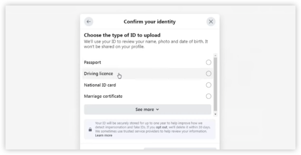 select ID type and confirm