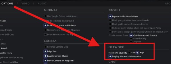Display network information about Dota 2 ping