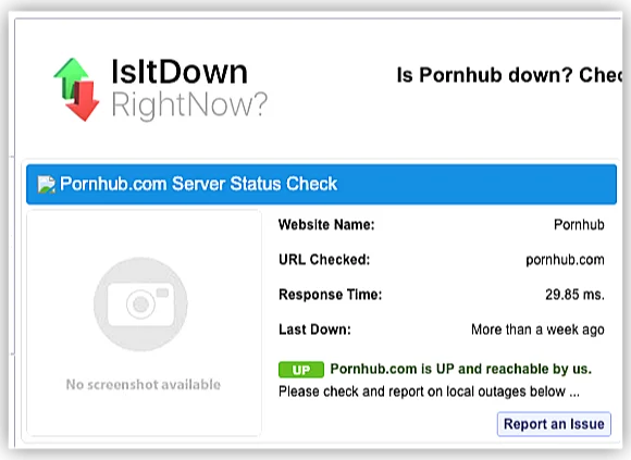 check if pornhub is down right now in the IsItDownRightNow