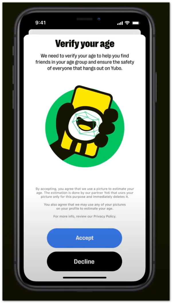 Agree to verify age on yubo