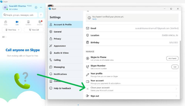 delete skype account business