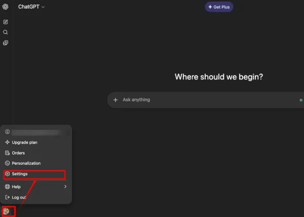 Open Settings in chatgpt