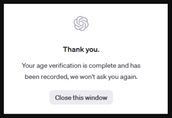 ChatGPT age verification banner