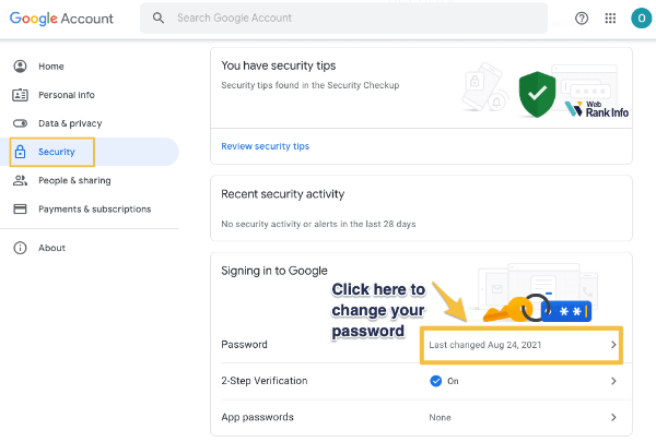 change google password on the web