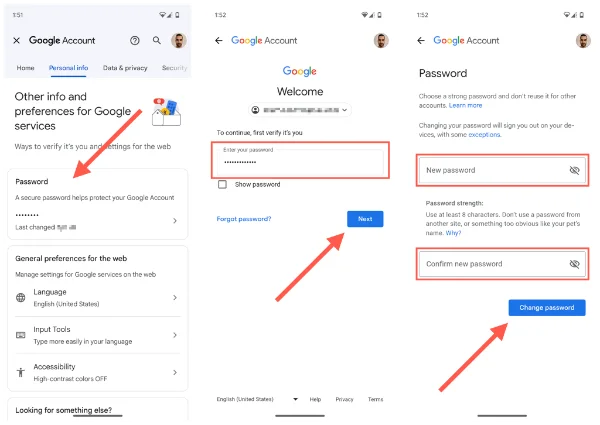 reset google password