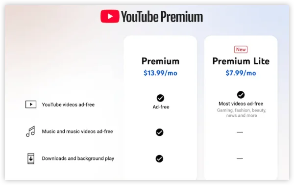 YouTube Premium Lite official