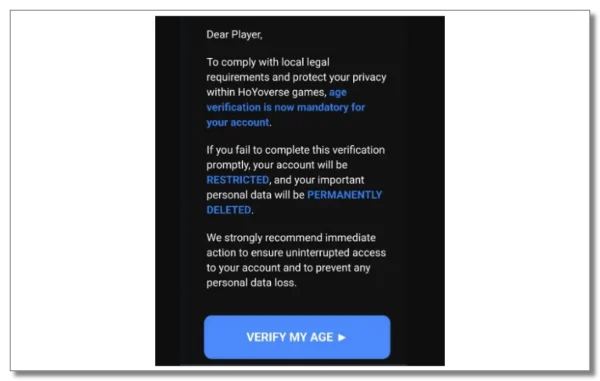 HoYoverse age verification email