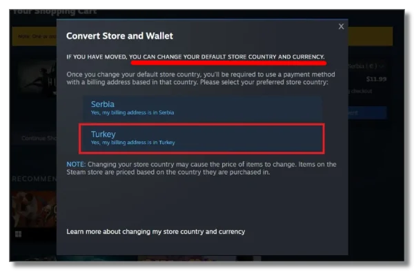 Change your default store country and currency