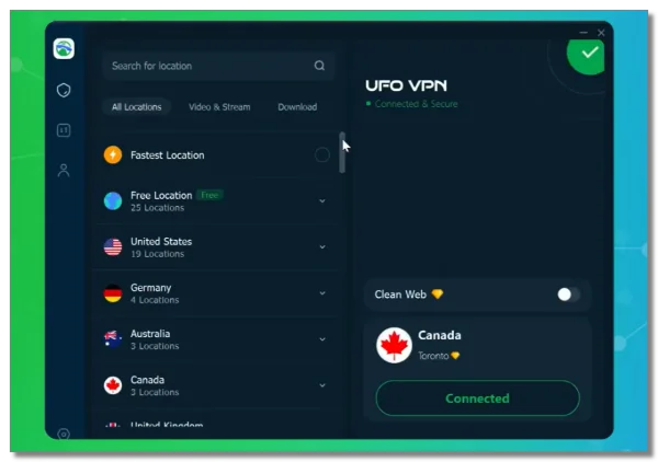 Connect to UFO VPN server in your targeted country