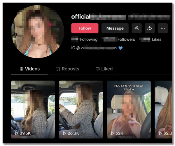 Adult performer's accounts on TikTok