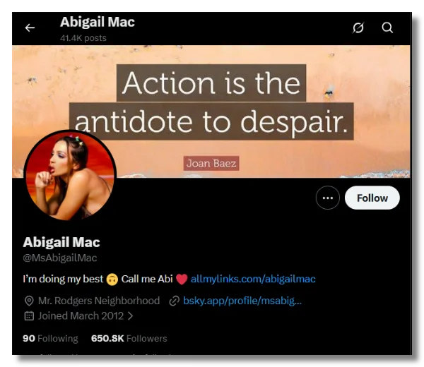 "Abigail Mac" is also on X