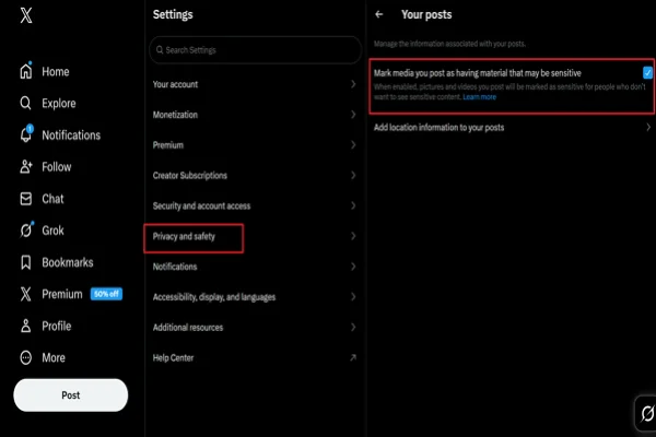 Mark Content Settings