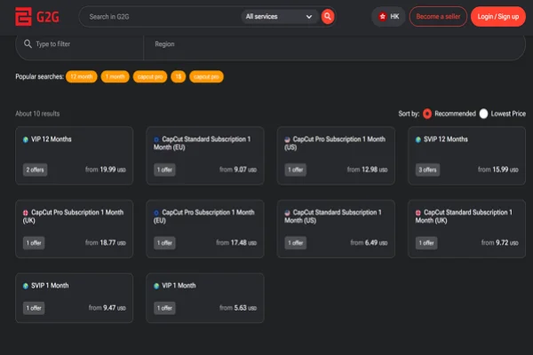 Compare CapCut Sellers on G2G