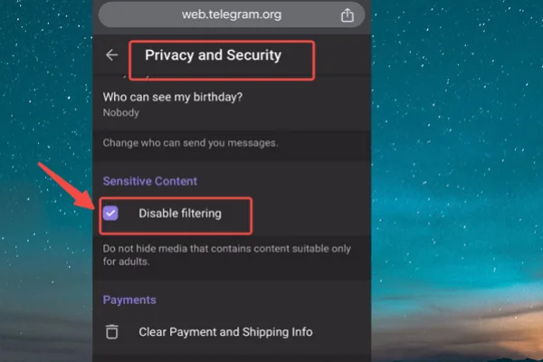 Disable Telegram Filtering