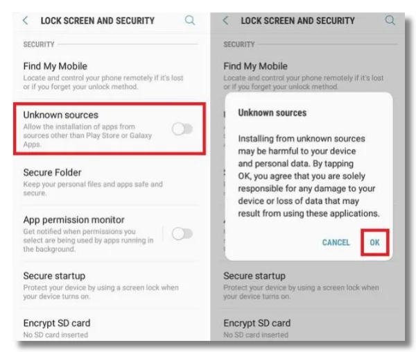 Enable installation from unknown sources