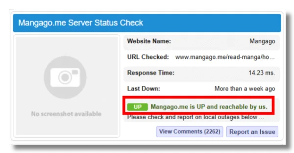 MangaGo.me is UP and reachable by the site status checker.